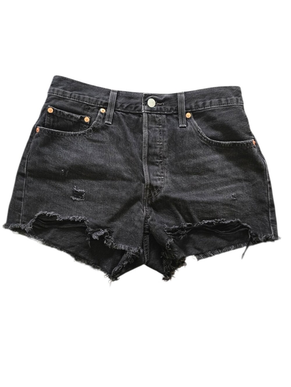 Levi's Black Distressed Denim Jean Shorts 100% Cotton Size 29 High Waisted